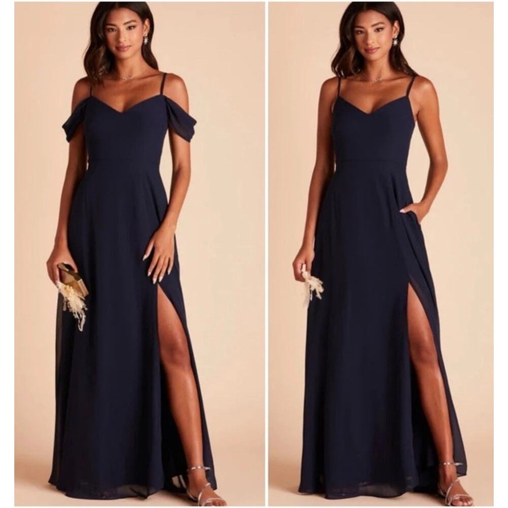 BIRDY GREY Devin Convertible Maxi Bridesmaid Dress Chiffon Navy Sz Large B13